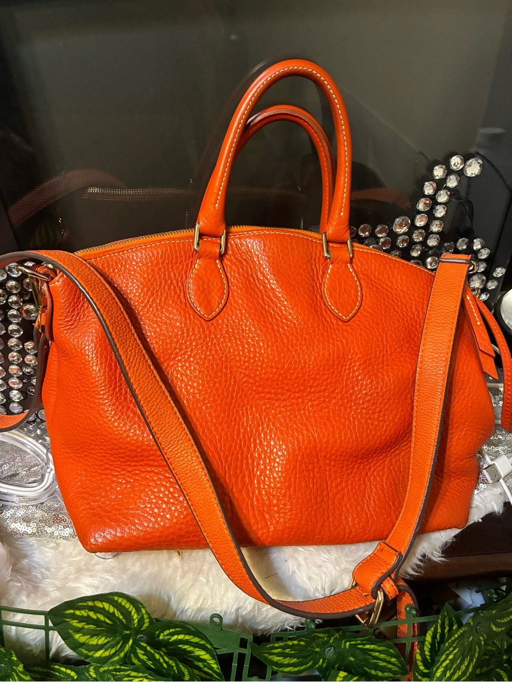 Dooney & Bourke Vibrant Orange Pebbled Leather Satchel with Charm - Picture 2 of 16